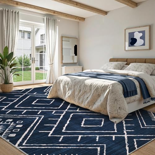 LIVEBOX Moroccan 8x10 Area Rug, Navy Washable Rugs for Living Room Bedroom, Western Tribal Rug Non Slip Low Pile Modern Geometric Large Area Rugs Diamond Carpet for Dining Room Home Office Decor Boho LIVEBOX Moroccan 8x10 Area Rug, Navy Washable Rugs for Living Room Bedroom, Western Tribal Rug Non Slip Low Pile Modern Geometric Large Area Rugs Diamond Carpet for Dining Room Home Office Decor Boho