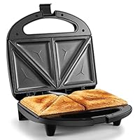 YASHE Sandwichmaker für 2 Sandwiches, Sandwichtoaster 750W mit Antihaftbeschichtung, schnelles Aufheizen, automatische Temperaturregelung, wärmeisolierter Griff, kompakt, Schwarz