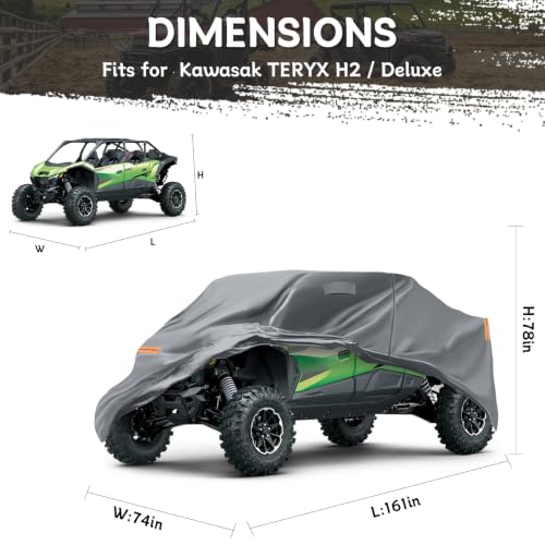 Image of Waterproof UTV Cover Compatible with Kawasaki TERYX 4 Doors | 6 Layers Outdoor Cover with Cotton Liner, Air Vents, Door Zipper and Windproof Buckles for Rain Snow Dust Protection