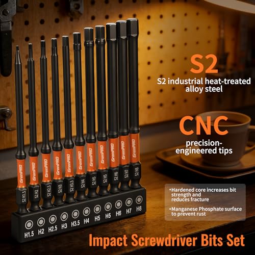 Image of GRENPRO 11-Piece Allen Wrench Drill Bit Set, Metric, 4-Inch Impact Hex Bits