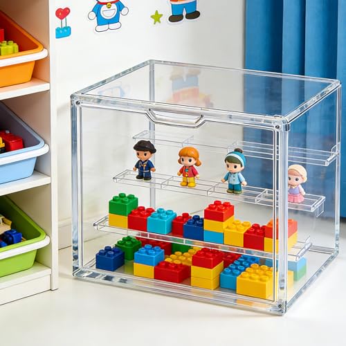 Image of Clear Acrylic Display Case for Collectibles 4 Layer,1 Pack | Hobby Figure Display Case Box with Shelves Stackable Figurine Display Boxes for Funko Pop Mart Labubu Model