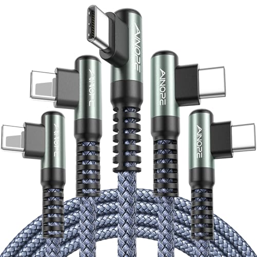 Image of AINOPE 60W USB C Cable 5Pack 3.3+3.3+6.6+6.6+10ft C to C Cable Fast Charging Type C Charger Fast Charging, Right Angle for Charging Fit for iPhone 17 Pro Max Samsung iPad MacBook