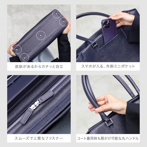 BLUE SINCERE ビジネスバッグ レディース 本革 A4 大容量 14インチ PC収納可 ファスナー付き 撥水 レザー トートバック 外ポケット 底鋲付き / RT9 の商品画像 5