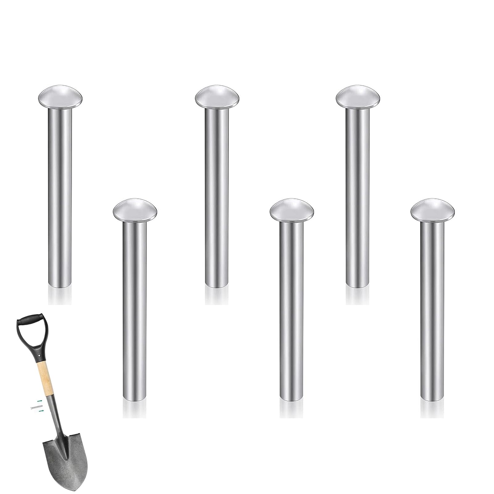 6 Pcs M6 X 50 Mm Solid Round Head Aluminum Rivets, Aluminum Alloy Countersunk Solid Rivets, for Shovel Spade Fork Rake Hoe Handle Repair, Household Industrial Garden Tool