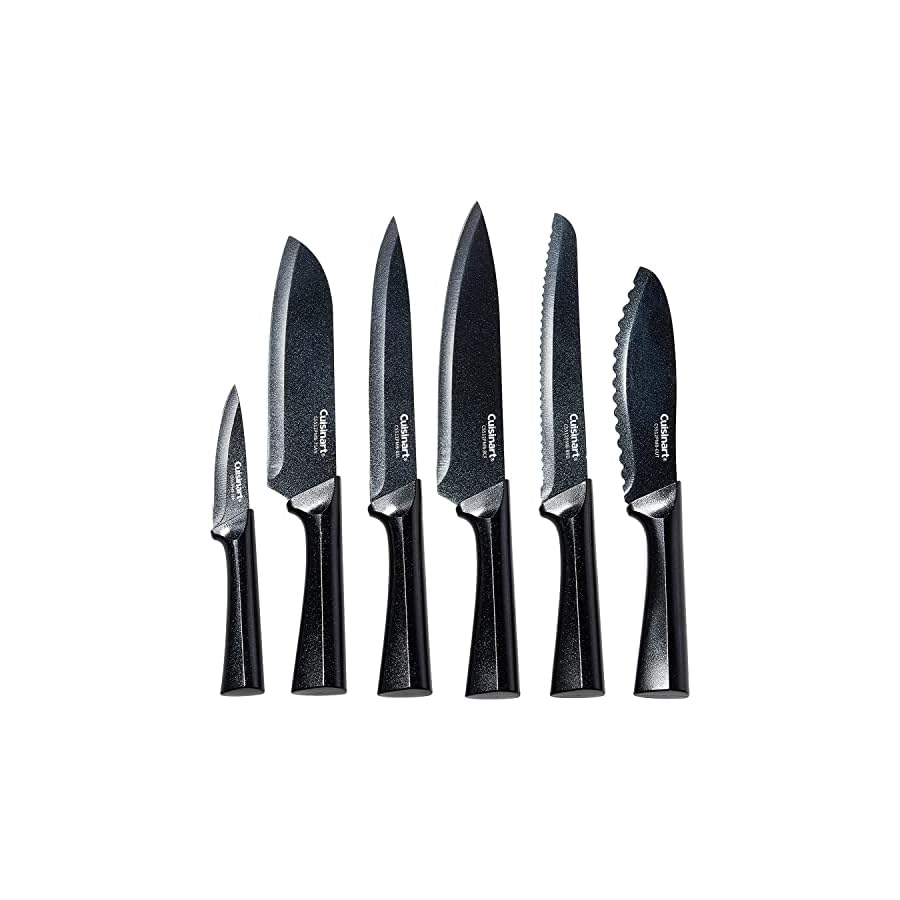 CUISINART Cutlery Knife Set, 12pc Metallic Cutlery Knife Set with Blade Guard , Lightweight, Stainless Steel, Durable & Dishwasher Safe, C55-12PMB,Black