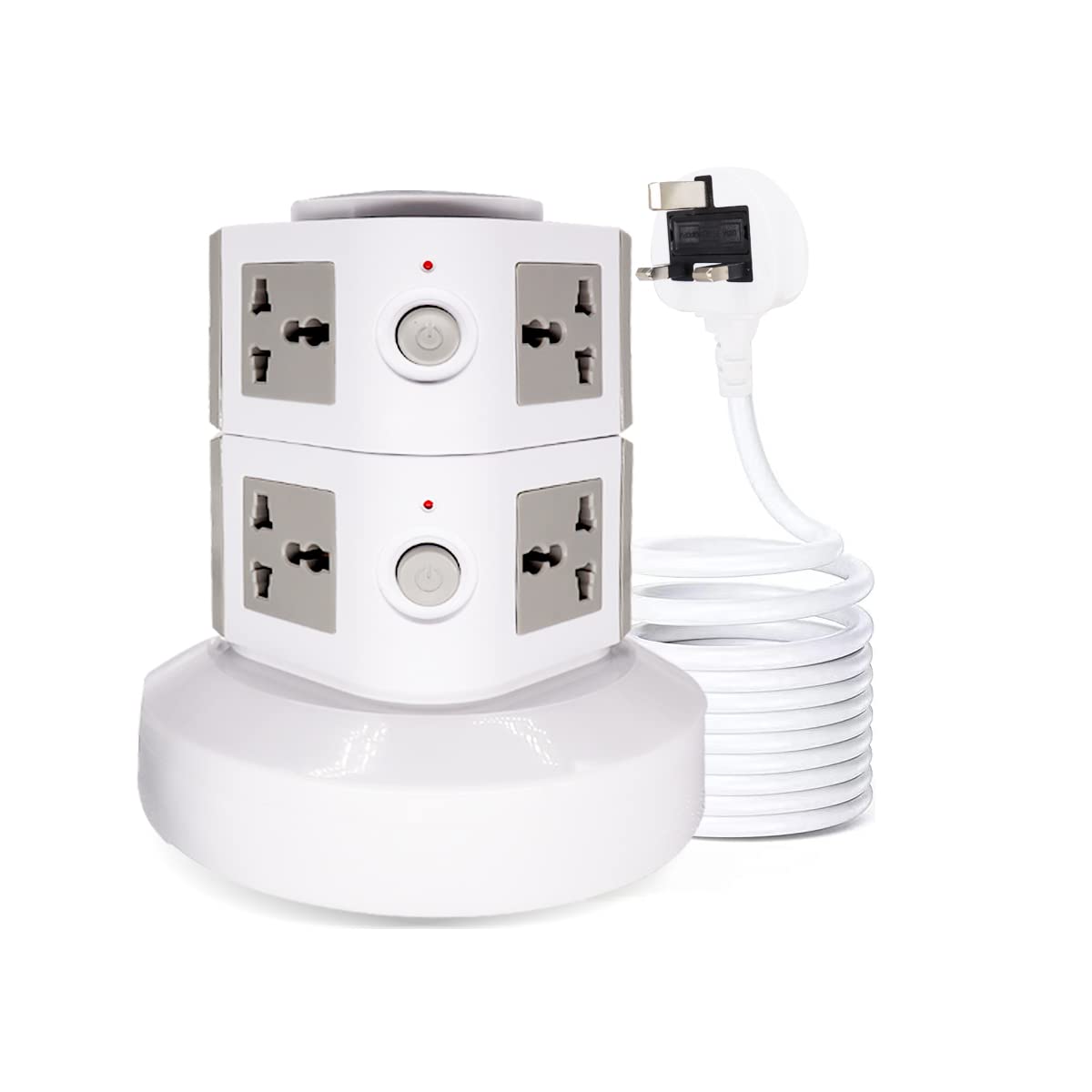 Universal Vertical Tower Power Strip, Multi Socket(110V-250V) with 2 USB Ports, Electric Charging Station Surge Protector, suitable for any country (Two layer)