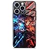 Anime Phone Case for iPhone 17, Manga Design Tempered Glass Back with Soft Silicone Bumper, Shockproof Glossy Cover