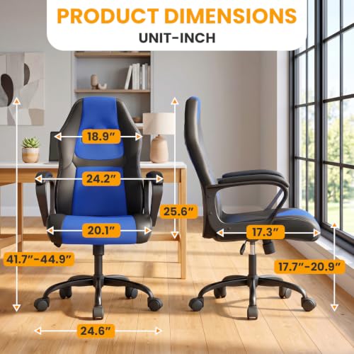 Image of Ergonomic Office Chair Cheap Desk Chair PC Gaming Chair Rolling PU Leather Swivel Chair Executive Computer Chair Lumbar Support for Women, Men(Blue)