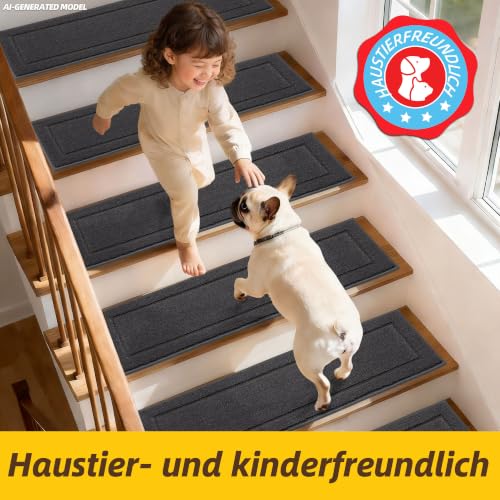 JSEI Stufenmatten rutschfest, Waschbar, 20 x 76cm, 4 Stück Dunkelgrau – Ansicht 6