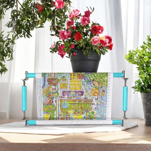 Image of Couple Embroidery Art Embroidery Clip Frame 60cm Cross Stitch 4 Slot Presser Heavy Duty Embroidery Bandage Embroidery Frame Needlepoint Frame Embroidery Scroll Frame Embroidery Frames (Blue)