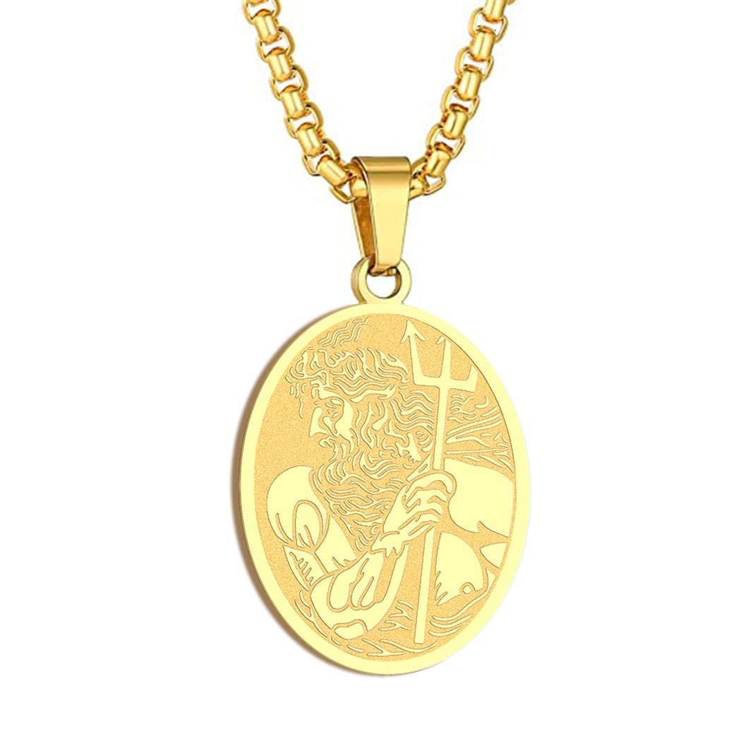 chengxunOlympus Twelve Gods - Poseidon Necklace Women Men Greek Mythology Jewelry Ancient Greek Symbol Pagan Pendant Neck Chain Protective Talisman Gifts
