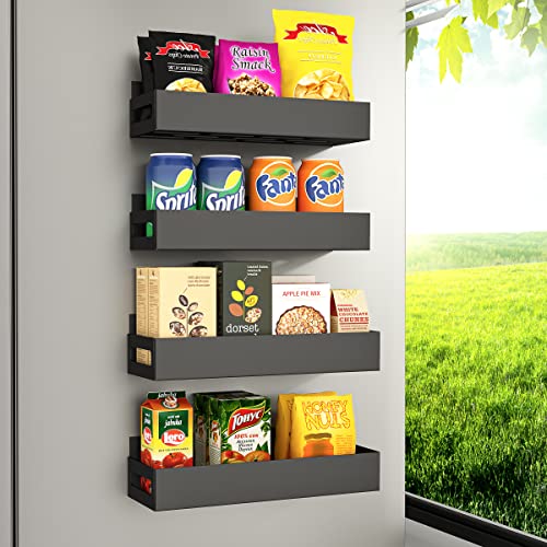 Magnetic Spice Rack Organizer For Refrigerator, Metal Magnetic Shelf For Refrigerator, Strong Magnetic Fridge Shelf For Microwave, Kitchen Organizers Storage Gadgets (4 Pack Black) #TOP1