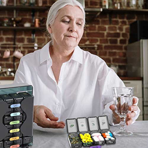 Weekly Pill Organizer 7 Day 4 Times A Day， Large Pill Box Organizer With Drawer Designed， Daily Pill Organizer To Hold Medicine, Medication, Vitamins And Fish Oils (Black） #TOP5