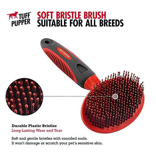 Tuff Pupper Round Bristle Soft Brush For Dogs And Cats | Gentle Grooming For Short Or Long Hair | Soft Pin Tool For Sensitive Skin | Detangle & Remove Loose Fur | For Dematting & Detangling Undercoat #TOP2