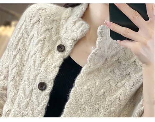 Women Stand-Up Collar Button Cardigan Cable Long Sleeve Casual Thicken Knitted Sweater Coat3