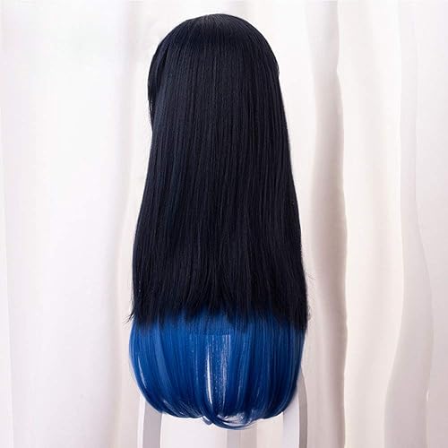 Miniatura 4 de Anime Demon Slayer Hashibira Inosuke Pelucas para mujer, largas, negro, mezclado, azul, recto, fiesta, cosplay, accesorios de Halloween