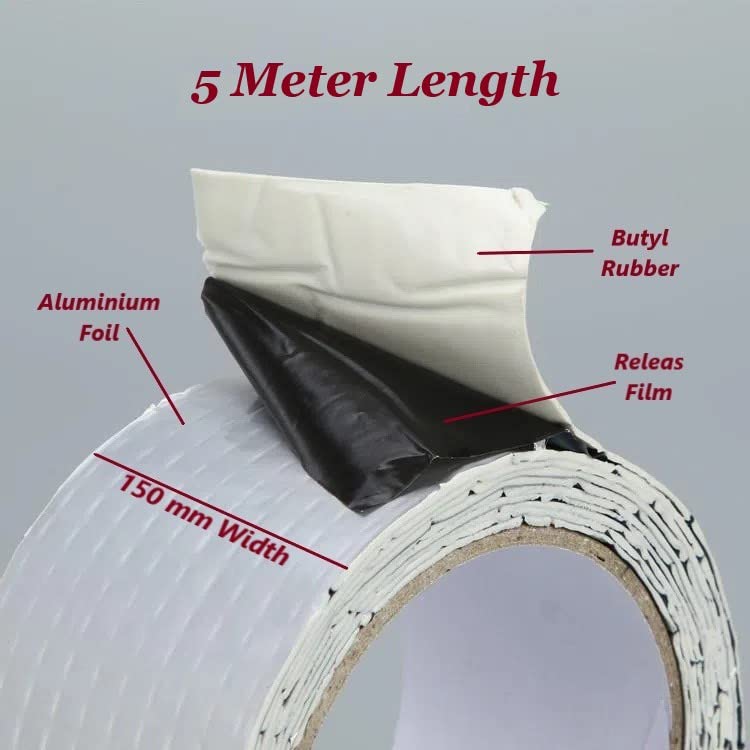 TJIKKO LeakLock Tape - Waterproof Roof Patch, Pipe Leak, Gutter Repair, Window Seal - UV Resistant, All-Weather Aluminium Foil Butyl Rubber Flashing Tape (6" x 5m)