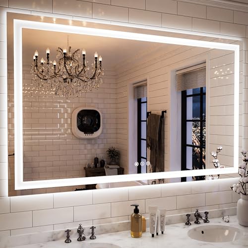 ISKM LED Mirror for Bathroom Lighted Vanity Mirror for Wall Front Lights + Backlit LED Bathroom Mirror Anti-Fog Tempered Glass ETL Listed (Front and Backlit, 57''L x 36''W)