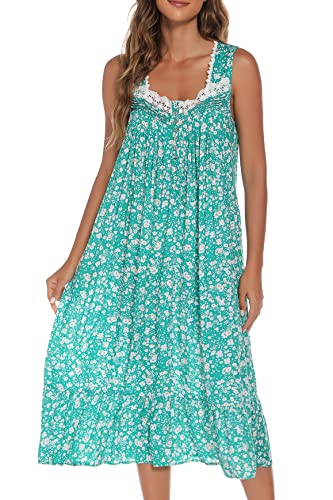 Image of AVIIER Cotton Nightgowns for Women Sleeveless House Dress Ladies Long Nightdress with Pockets S-XXL