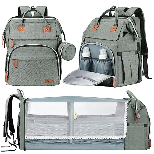 Image of DERSTUEWE Diaper Bag Backpack，Baby Diaper Bags, Baby Shower Gifts, Multifunctional diaper backpack Large Capacity, (Dark Grey)