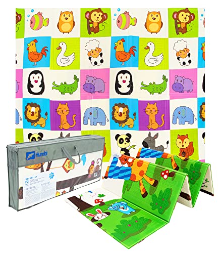 HUMBI Spielmatte Baby Krabbelmatte Faltbarer, XPE-Schaumstoff, Doppelseitig, Wasserdicht, Extra Größe 200x180x1 cm, Teppich Babymatte, Rutschfest, Tragbar, Tiere und Giraffen