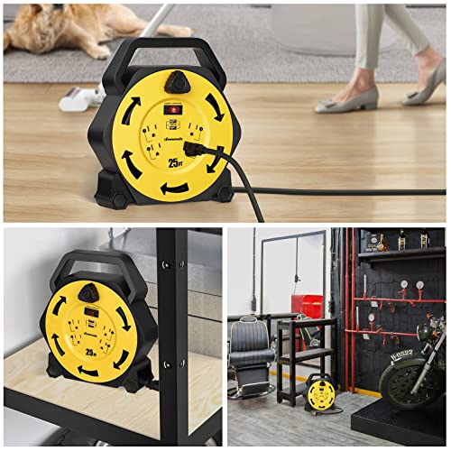 image for DEWENWILS Cord Reel with 4 Power Outlets, 2-USB Ports(3.4A Fast Charge