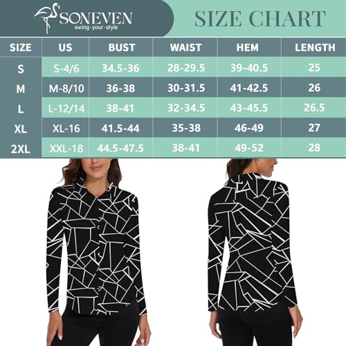 Image of Soneven Womens Golf Polo Shirts 3 /4 Long Sleeve V Neck Button Down Shirts Business Causal Work Blouses Tops