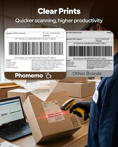 Image of Phomemo Ethernet Shipping Label Printer & Packs of 100pcs 4x6 Clear Labels