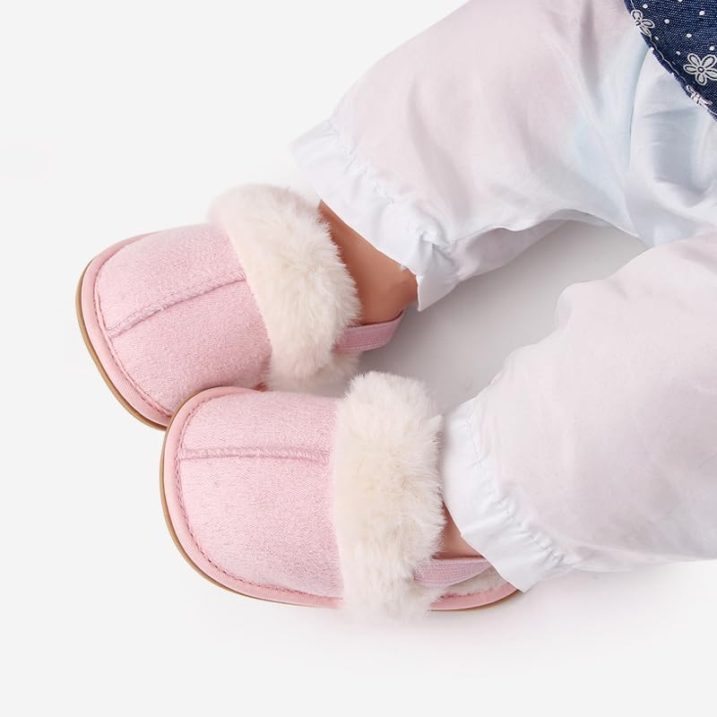 Baby House Slippers Toddlers Infants Fuzzy Slippers 0-18 Months Boys Girls Cozy Fleece Shoes with Heel Strap