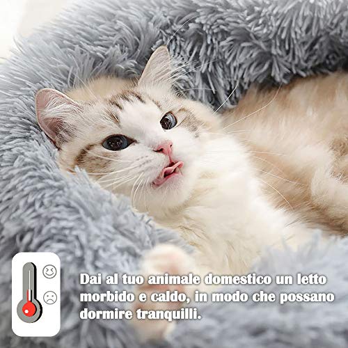 Cama calmante para perros y gatos, cama redonda de felpa esponjosa de 15.75 pulgadas, cálida y suave, acogedora, antiansiedad, con parte inferior antideslizante y lavable (S-40 cm, gris) - imagen 4