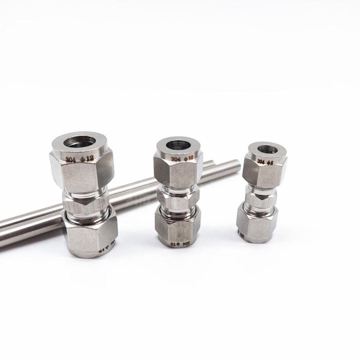 Accesorio de virola Doble de Acero Inoxidable 304 Tubo de 6 mm 8 mm 10 mm 12 mm a 1/8 quot; 1/4" 3/8" 1/2" Tubo OD de Junta Recta Hexagonal de 25,4 mm