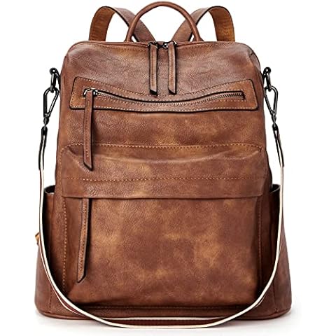 BROMEN Backpack for Women Convertible Backpack Purse Bookbag Purse Fashion Leather Travel Backpack Bags for Women Brown Cover
