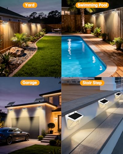Image of Aootek New Solar Motion Sensor Lights 120 LEDs with Lights Reflector,270 Wide Angle, IP65 Waterproof, Step Lights for Front Door, Yard, Garage, Deck (White, Warm White, 2-Pack)
