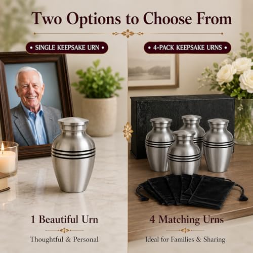 Image of Trupoint Memorials Cremation Urns for Human Ashes, Funeral Memorial Urn for Male and Female, Decorative Burial Metal Urn Collection for Adult Men & Women - Silver Lining, 1 Keepsake