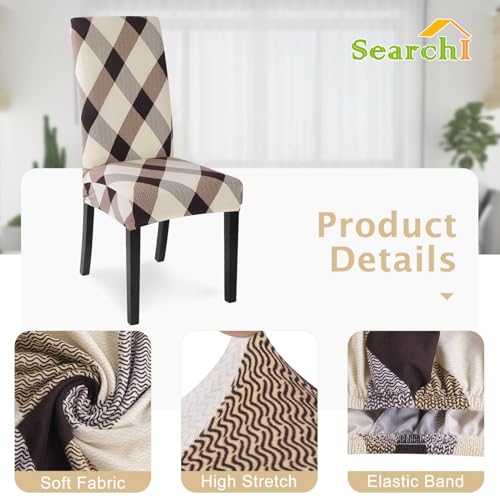 Image of SearchI Dining Room Chair Covers Slipcovers Set of 6,Spandex Super Fit Stretch Removable Washable Kitchen Parsons Chair Covers Protector for Dining Room,Hotel,Ceremony (Lattice)