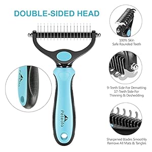 Pet Grooming Brush  2 Sided Undercoat Rake for Cats  Dogs Comb  No More Nasty Shedding and Flying Hair  the Safe Dog Hair  Cat Hair Shedding Tool blue  Cucciolini Doodles Pet grooming brush  2 sided undercoat rake for cats  dogs comb  no more nasty shedding and flying hair  the safe dog hair  cat hair shedding tool blue   cucciolini doodles