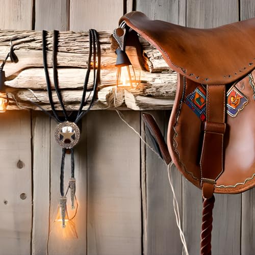 Image of Cowboy Bolo Tie for Men, Vintage Cow Skull Bolo Tie Necklace Native American Necktie for Men Women