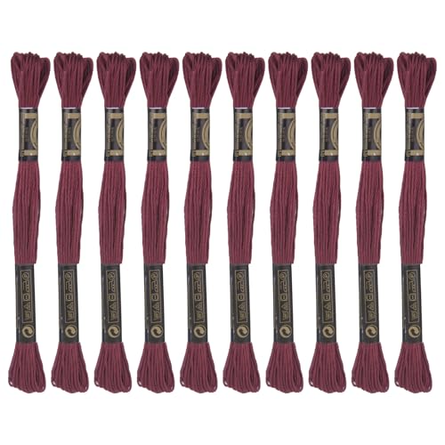 Image of 12 Skeins Premium Egyptian Embroidery Floss 9 Yards Each Egyptian Long Fiber Cotton Cross Stitch Thread for Embroidery Projects Bracelet. (12, Burgundy)