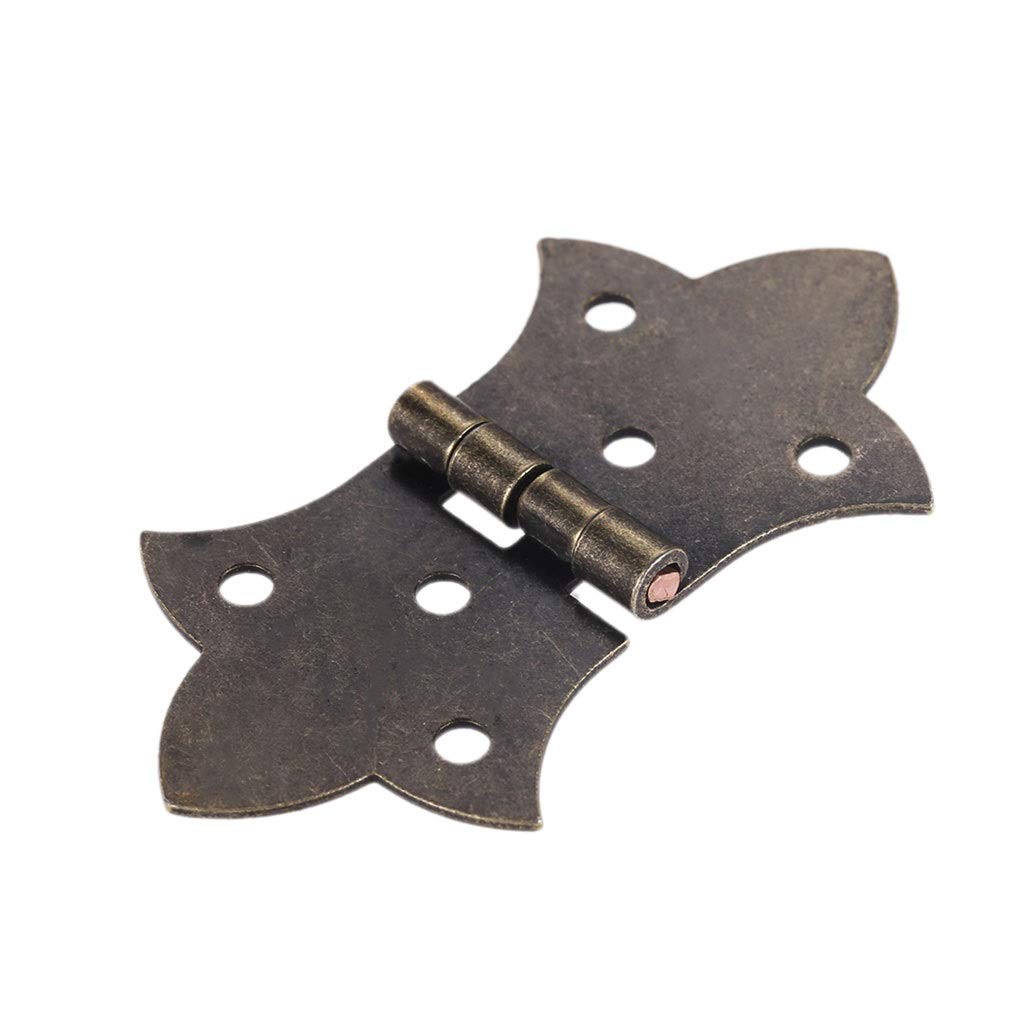 Charnières fleur en bronze antique lot de 2 pour meubles DIY avec 6 trous et vis incluses
