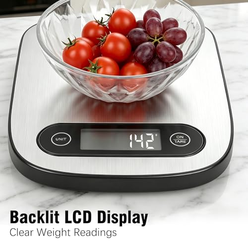 Food Scale, 11lb Kitchen Scale with 6 Units Tare Function & Backlit LCD, Precise 1g Stainless Steel Digital Scale, Hanging Design for Baking, Cooking, Healthy Eating and Meal Prep（Batteries Included） - image 6
