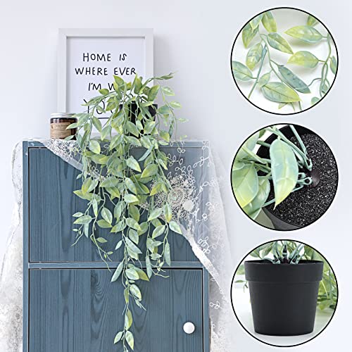 Cewor Artificial Hanging Plants, 3 Pack Fake Hanging Plants Fake Potted Greenery Plants Faux Eucalyptus Vine, Mandala Vine In Pot For Home Room Indoor Outdoor Shelf Decor #TOP2