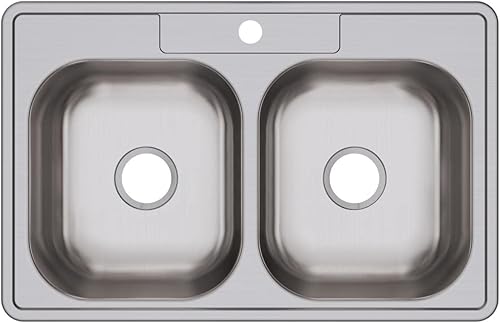 Miniatura 37 de Dayton D233221 Equal - Fregadero de acero inoxidable con doble tazón, 33 x 22 x 6.5 pulgadas