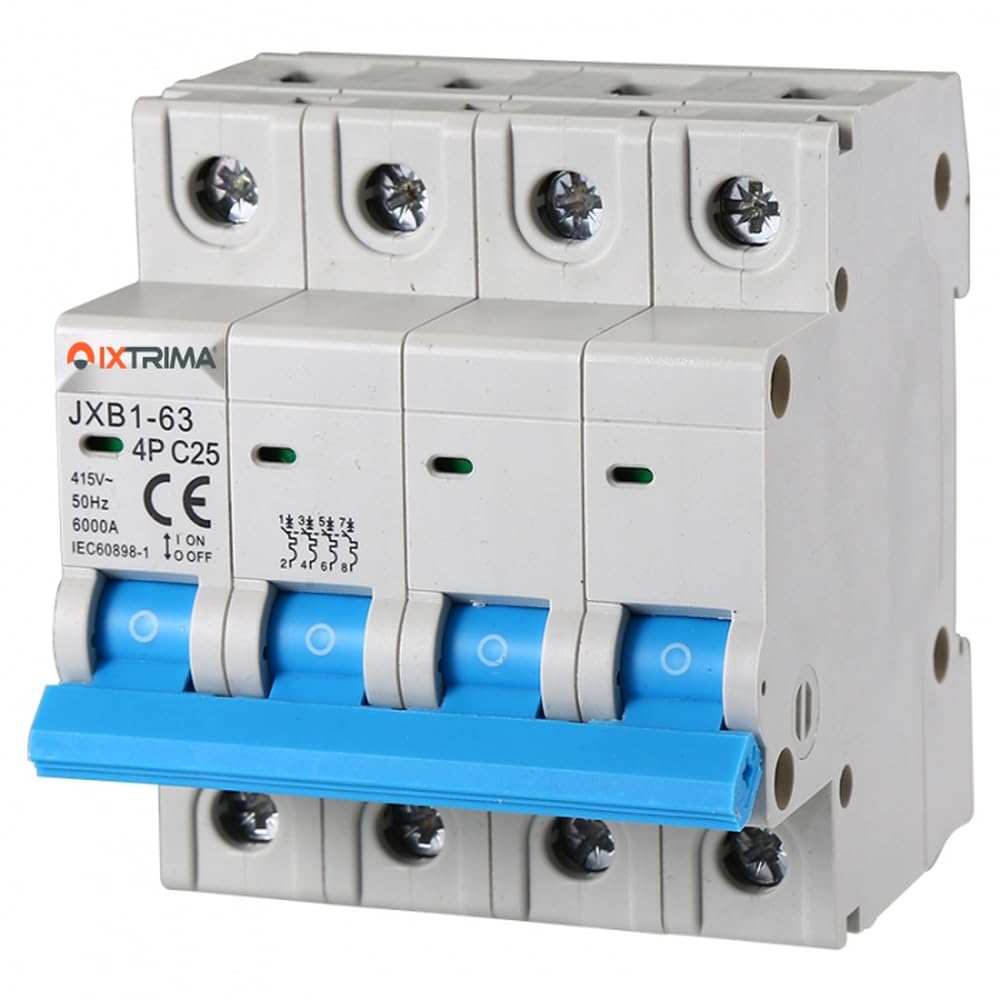 IXTRIMA Interruttore Magnetotermico Automatico 4P 25A 380V 6kA MCB C25 occupa 4 moduli DIN