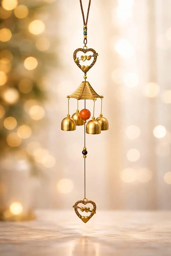 SUBHARTI Heart Shape Wind Chime Bells for Home Positive Energy (3 Bells with 1 Balls)-image-29