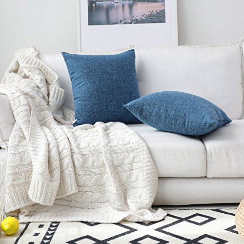 Kevin Textile Faux Linen Home Decorative Hand Made Cushion Cover Pillowcase For Nap, Hidden Zipper, 18"X18"(2 Pieces, Navy Blue) #TOP3