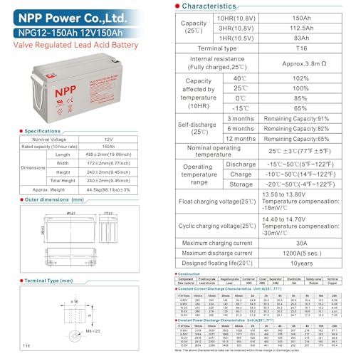 Batería Gel Recargable NPP 12V 150Ah 4 Unidades miniatura 6