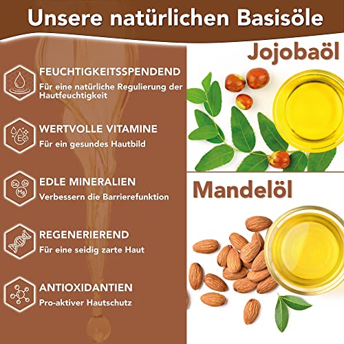 Foto von DaniChou Massageöl Kokos 250ml - Natürliche Entspannung - Mit Jojobaöl & Mandelöl - Exotische & tropische Brise - 100% Naturkosmetik & ätherische Öle - Ohne Paraffine & Farbstoffe - Pflegendes Öl
