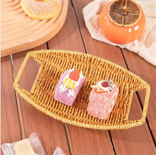 Cesta de frutas tejida a mano pequeña con asas recortadas para mesa 5