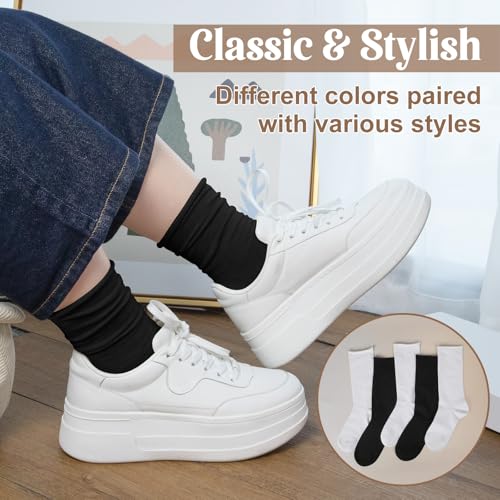 Image of Chalier 5 Pairs Slouchy Socks for Women, Soft Cotton Crew Socks | Breathable Blend, Elastic Cuff, Cute Roll Top, Calf Scrunch Tube, Easy Pull On, Flexible Stretch Motion, Casual Daily Wear