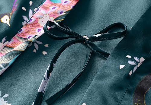 Image of BABEYOND Women's Kimono Robe Long Satin Robes with Peacock and Blossoms Printed Kimono Nightgown